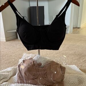 NWT Rhonda Shear L Black and Nude Set Longline Underwire Bra Adj. Straps